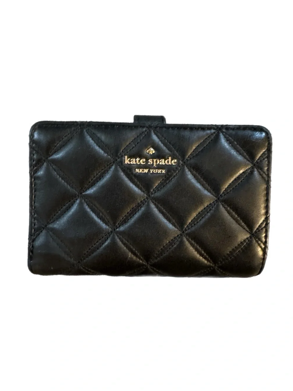 kate spade Black Quilted Leather Wallet with Gold Logo